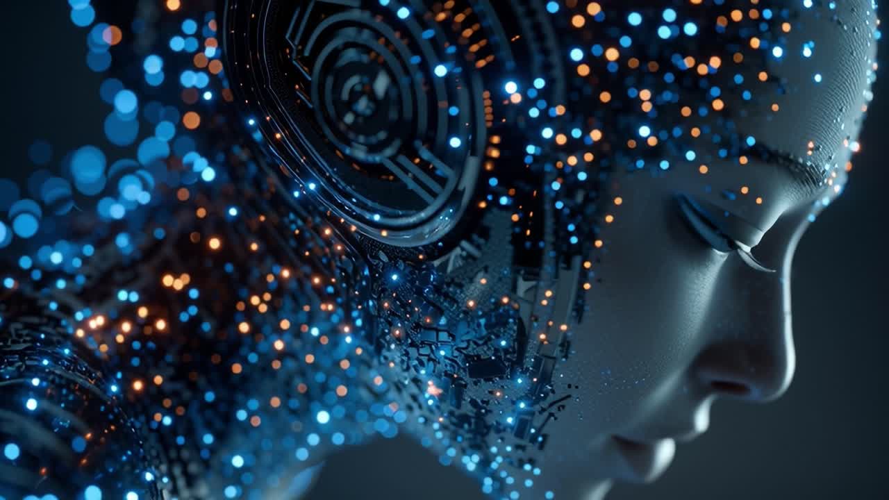 A Stunning Glimpse into a Futuristic Droid: Exploring the Intricate Beauty of an Artistic Representation of Artificial Intelligence with Enchanting Light Patterns