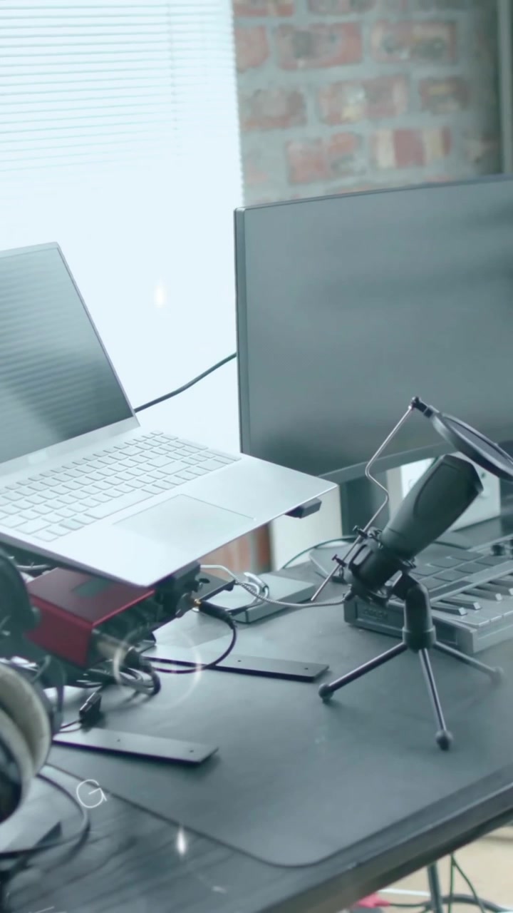 Animation of data processing over desk in office