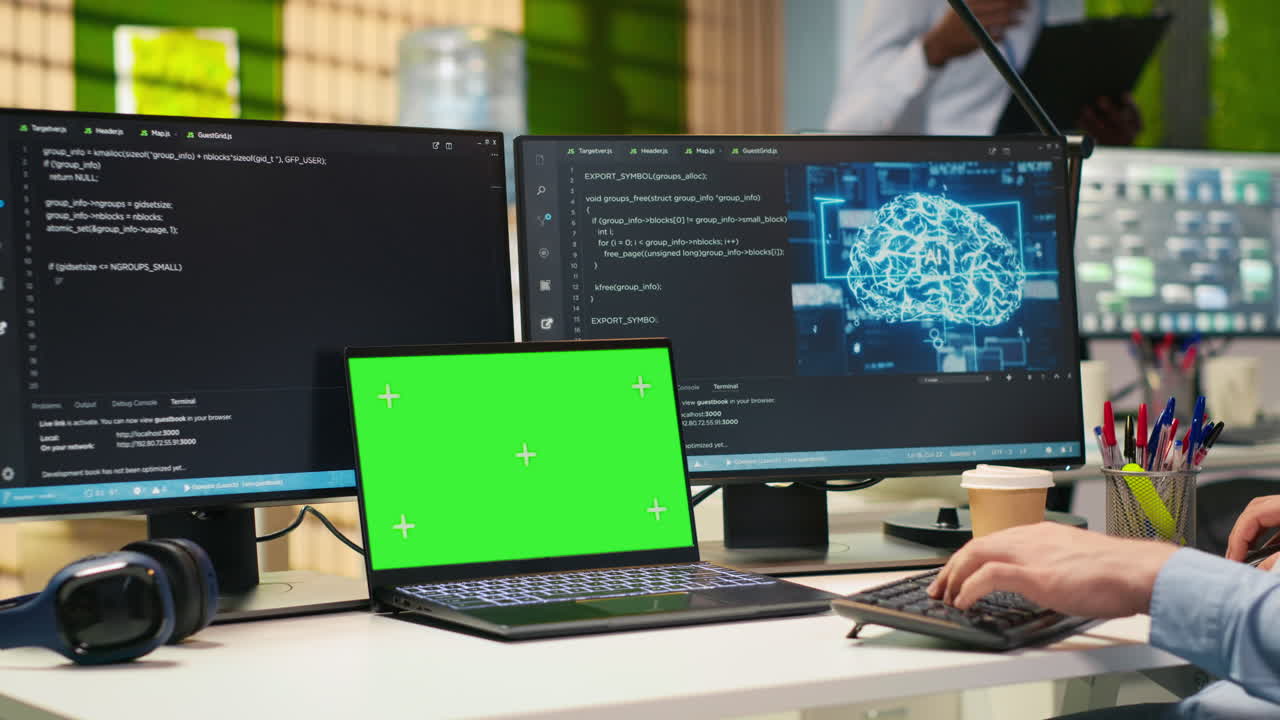 Admin In Office Uses Isolated Screen Laptop, Automating Repetitive Tasks With Ai