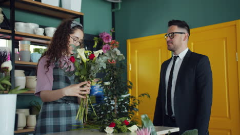 florist interacting with a customer
