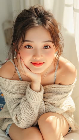 cozy portrait of a young woman in soft light