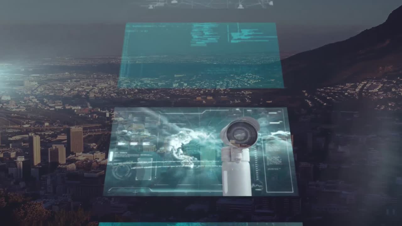 animación del procesamiento de datos sobre el paisaje urbano