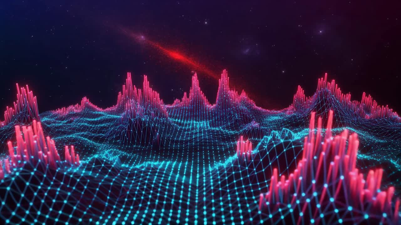 Dynamic Abstract Grid with Neon Equalizer Peaks