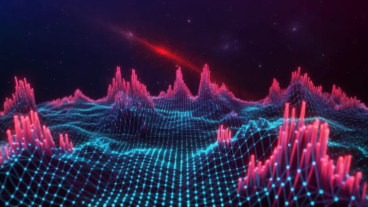 Dynamic Abstract Grid with Neon Equalizer Peaks