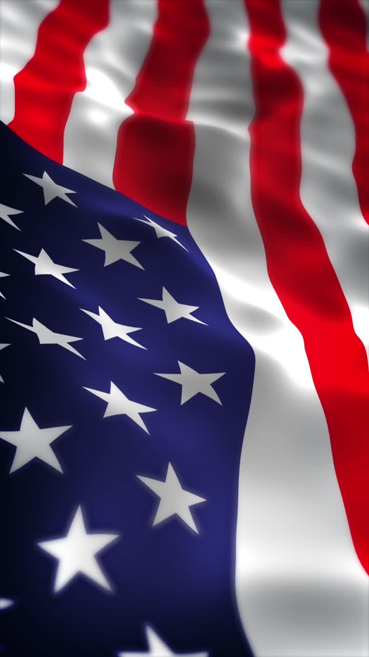 Orientamento verticale 9:16 della bandiera degli Stati Uniti che sventola al vento. Animazione in loop senza interruzioni di alta qualità ottimizzata per schermi mobili e sfondi patriottici per festività sui social media