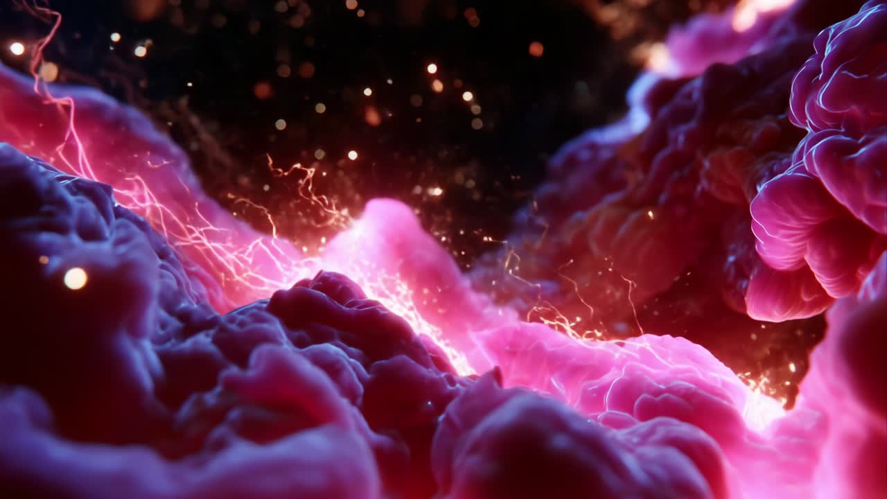 Vibrant Abstract Composition with Electric Energy and Fluid Dynamics, Showcasing a Mesmerizing Display of Colorful Textures and Illuminating Lights in a Surreal Digital Landscape