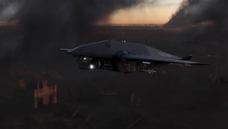 drone over a post-apocalyptic cityscape