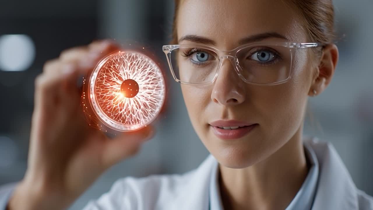 Scienziato esamina una sfera energetica in un moderno ambiente di laboratorio