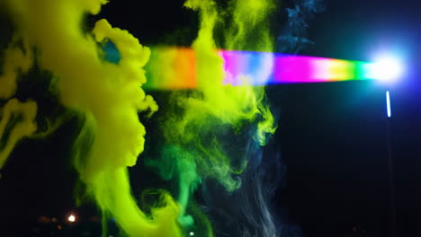colorful smoke and light show at night