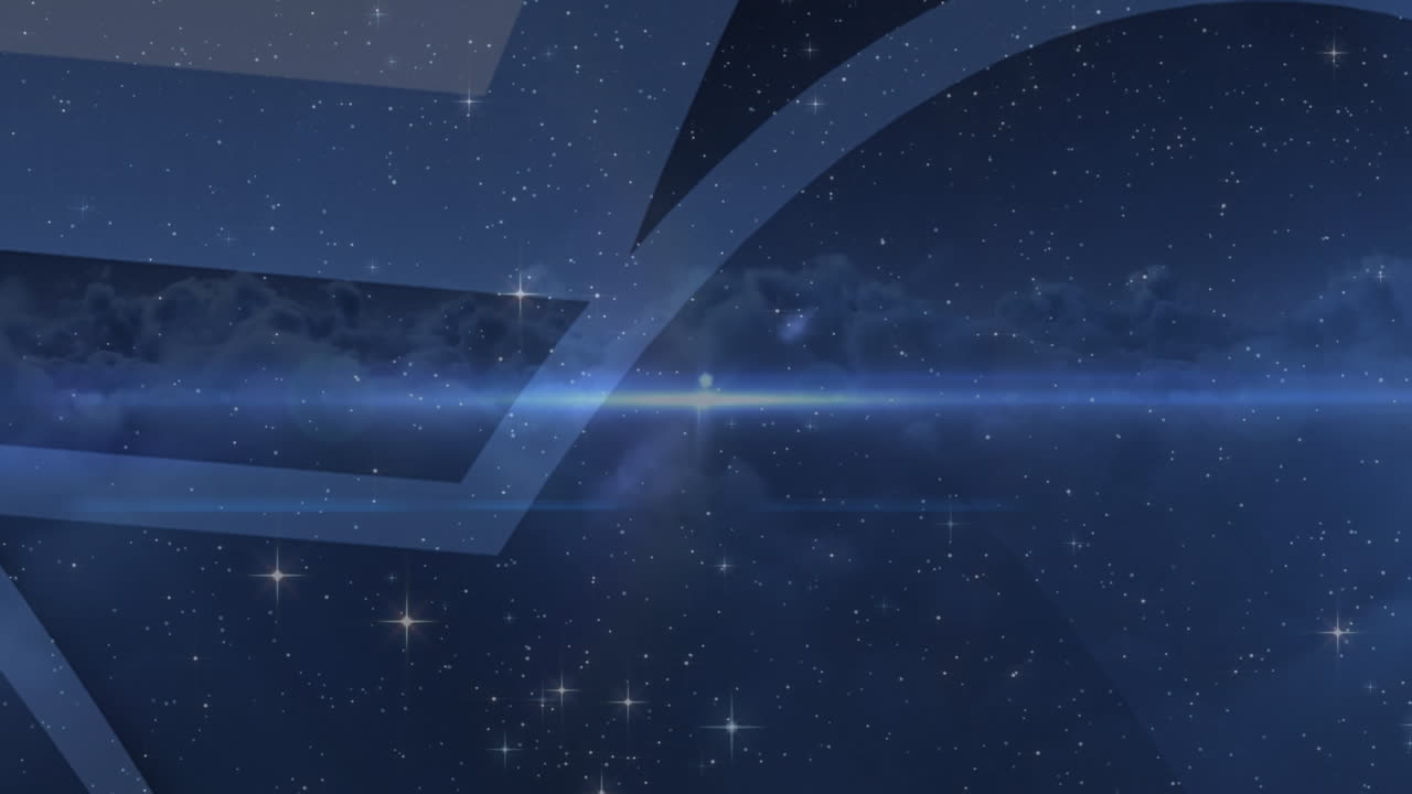 파란색 배경에 구름 위에서 별을 형성하는  ⁇ 의 애니메이션