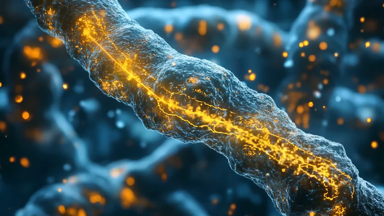 Eine Nahaufnahme eines DNA-Strings in der Mitte eines blauen Hintergrunds