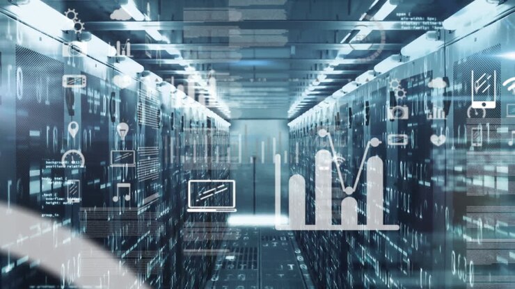 Animation of digital icons in a server room