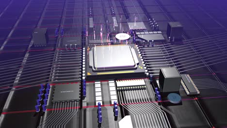 powerful server processor on motherboard. analyzing data flow.