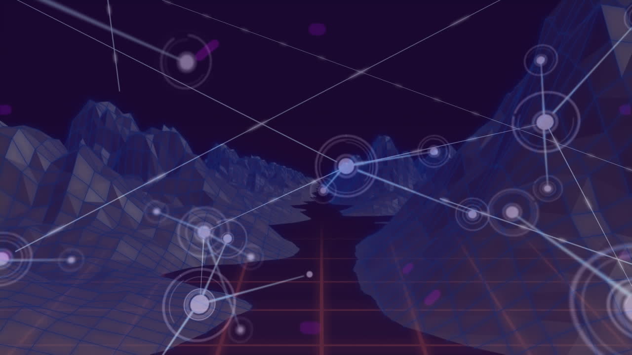 Animation of network of connections over digital mountains