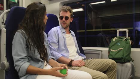 travelling by train, tourists are sitting in wagon