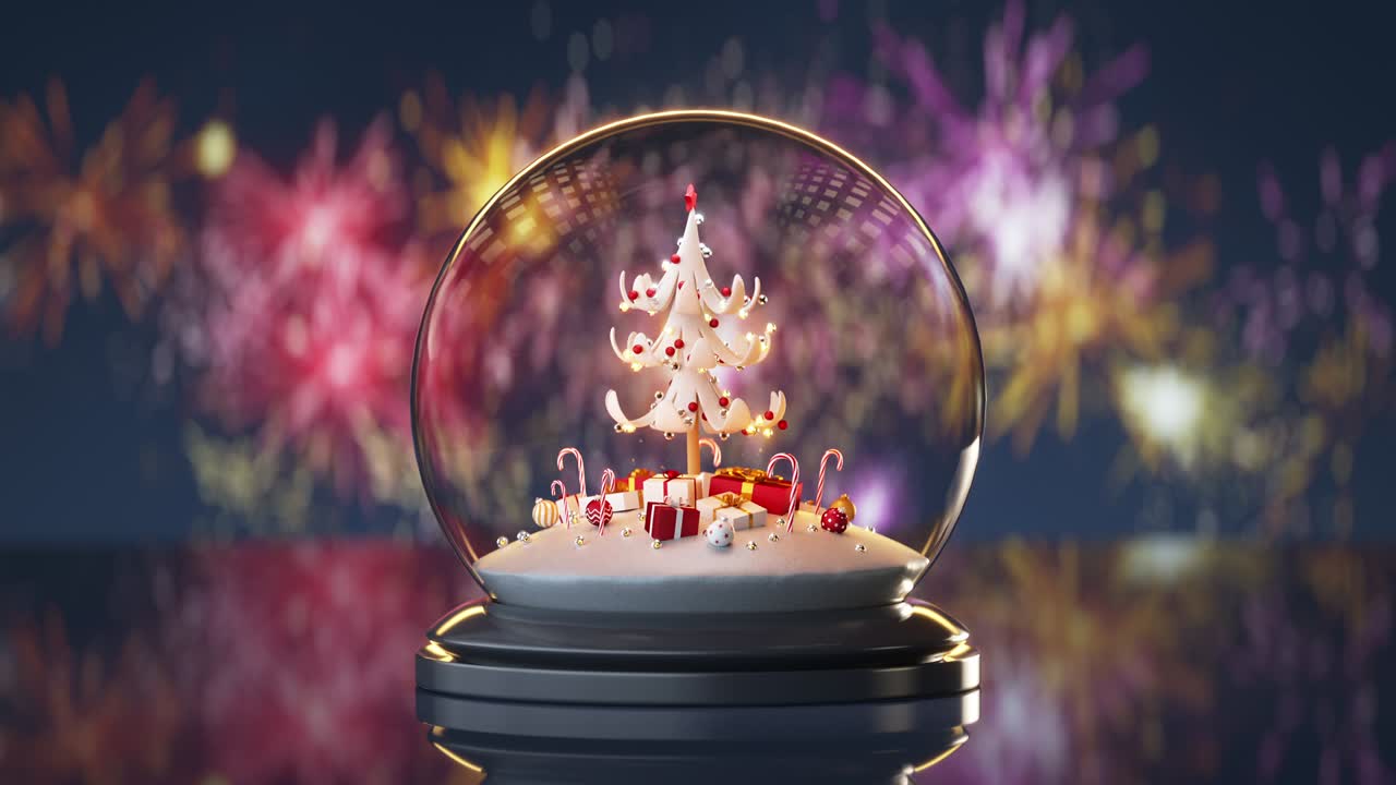 Christmas snow globe is rotating seamless loop 3D render animation