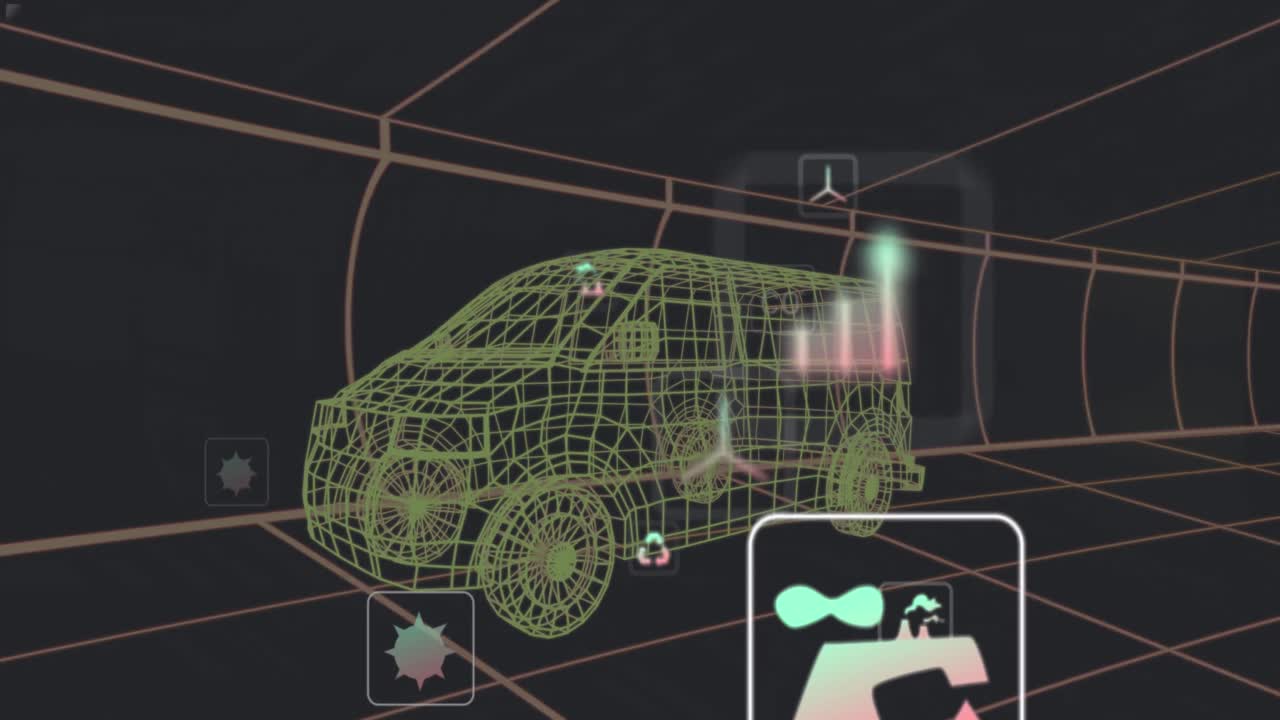 анимация 3d-модели автомобиля на темном фоне