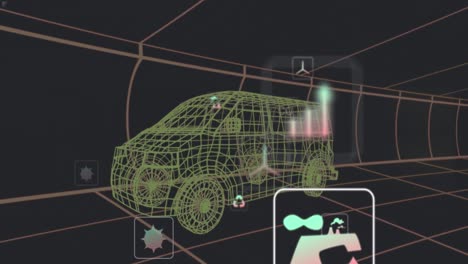animación de un modelo de coche en 3d sobre un fondo oscuro