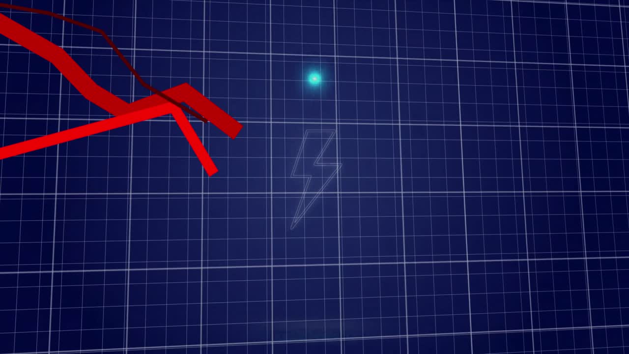 Animation of neon circle with flash over digital screen with graphs