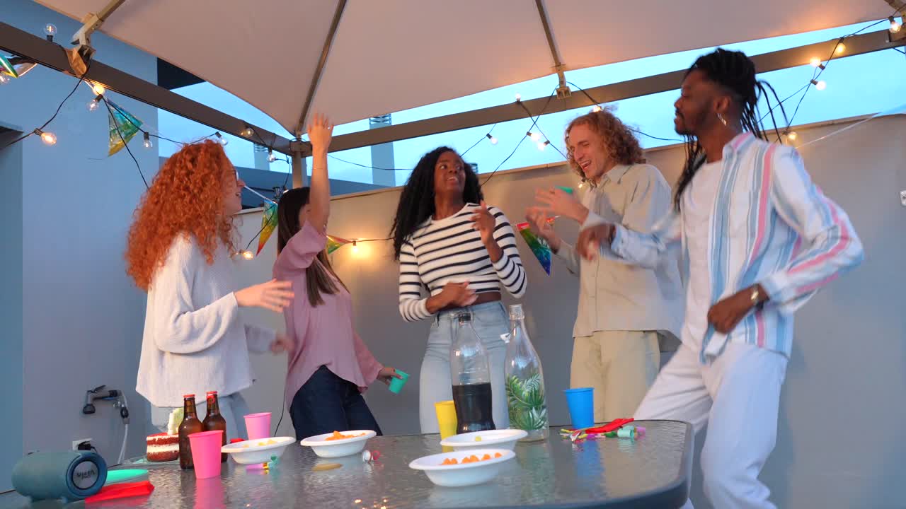 Friends having a party on a rooftop