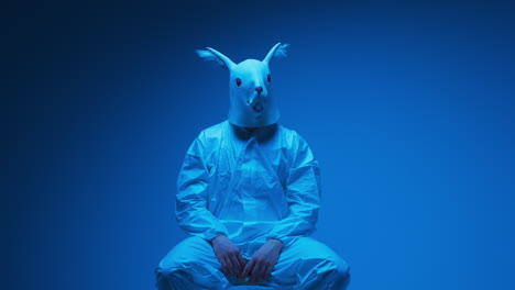person in a squirrel mask costume