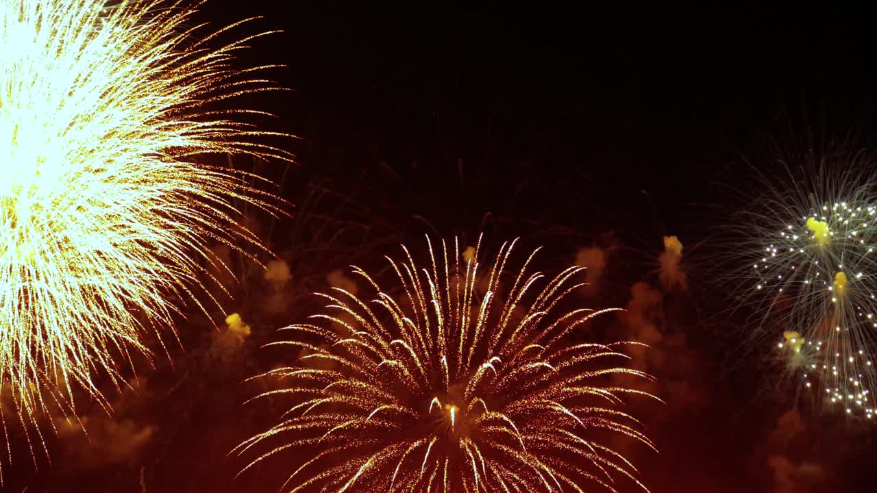 Colorful fireworks exploding in the night sky. Celebrations and events in bright colors.
