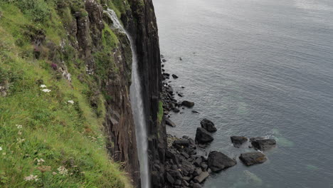 vertical panning of mealt falls at isle of skye in scotland in overcast weather