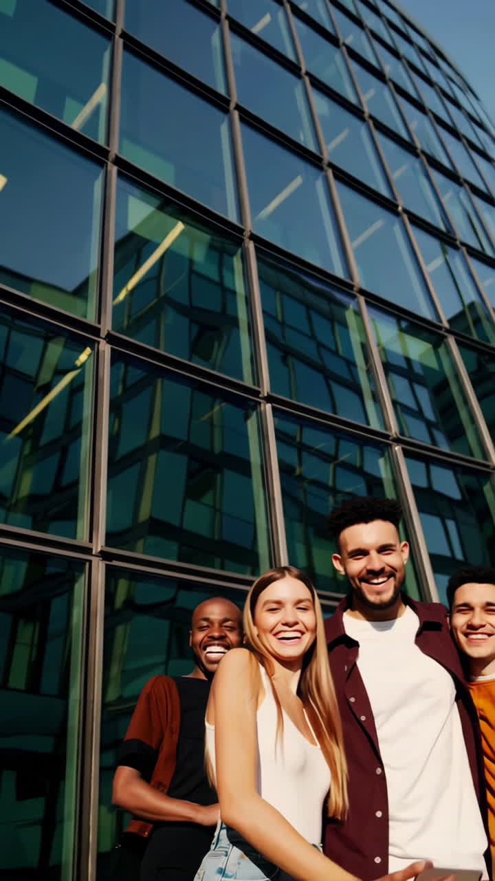 Amici che si scattano un selfie in un contesto urbano