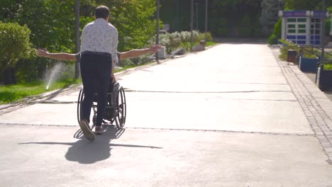 disabled young man is having fun and is happy.