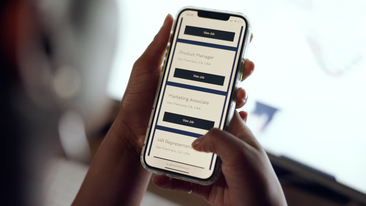 búsqueda de empleo, pantalla de teléfono inteligente