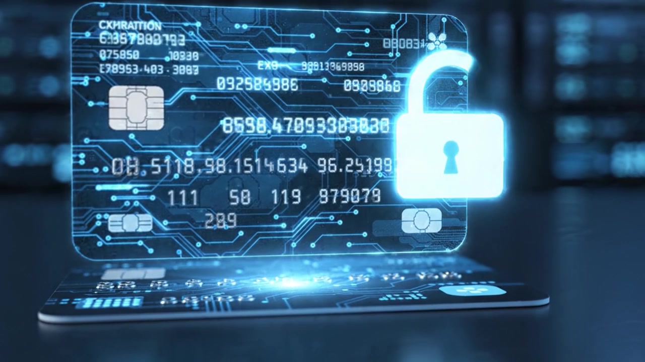 A Close-Up View of a Digital Payment Interface, Highlighting Security Features of a Card Within a High-Tech Environment