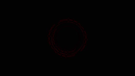abstract red circular form with pulsating lines and dots on a black background. represents audio equalizer, sound wave, or futuristic interface. seamless loop