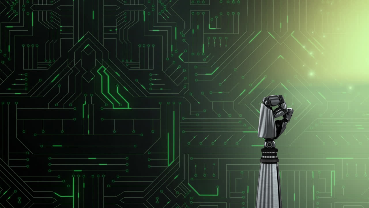 mano del robot moviéndose delante del procesador de microchip de fondo