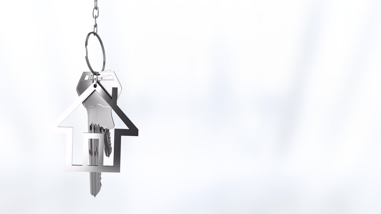 House-shaped keychain with keys over white background animation