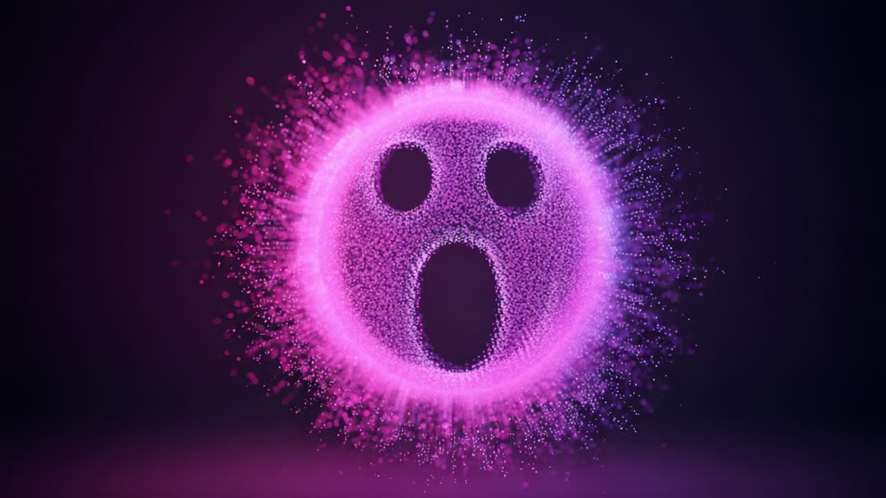 A captivating visual representation of a shocked expression, illustrated through vibrant particle effects, showcasing the dynamic interplay of color and emotion in digital art