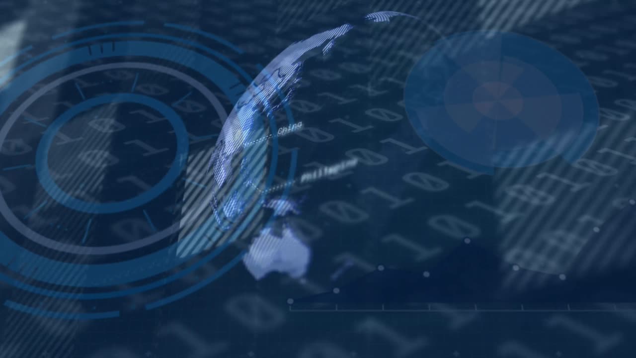 검은 바탕 위의 범위 스캐닝과 금융 데이터 처리의 애니메이션