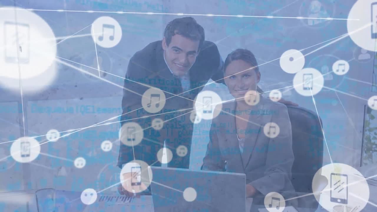 animación de la red de conexiones con iconos sobre personas de negocios