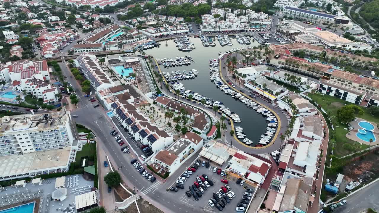 Menorca, Cala en Bosc. Drone shot of the Marina.