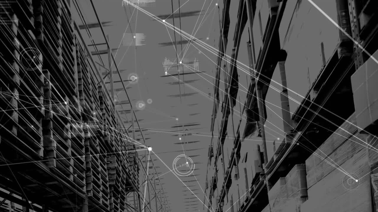 창고의 선반에 대한 연결 네트워크의 애니메이션