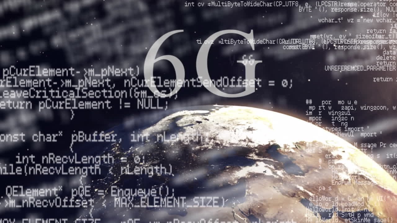 animación de texto de 6g sobre el globo