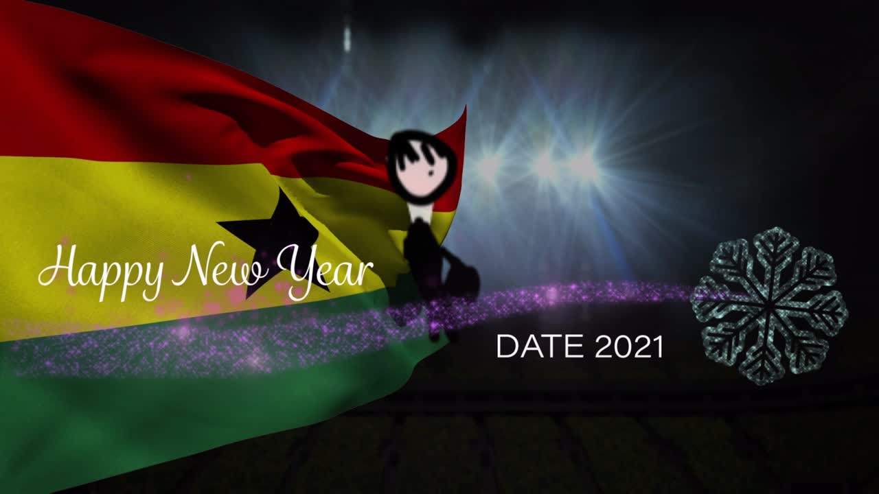 Animering av gott nytt år och ikon över Kameruns flagga