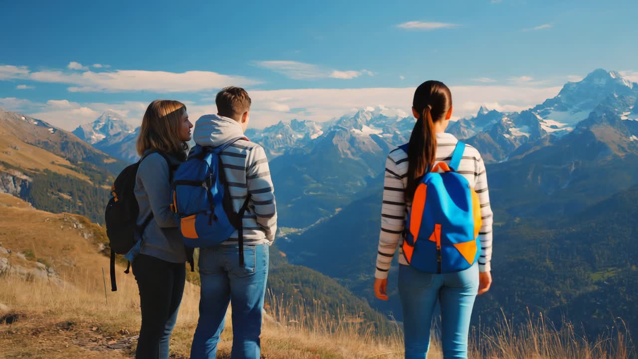 Hikers Admiring Mountain Landscape