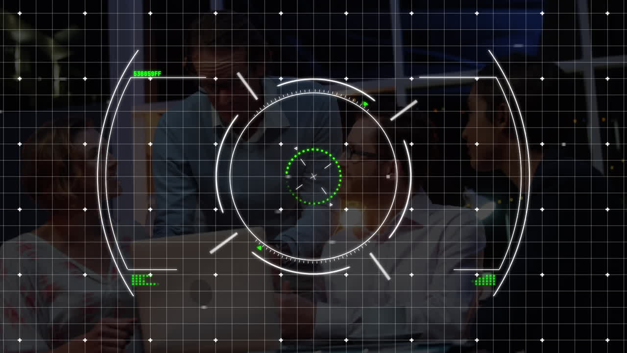 비즈니스 사람들에 대한 범위 스캐닝과 데이터 처리의 애니메이션
