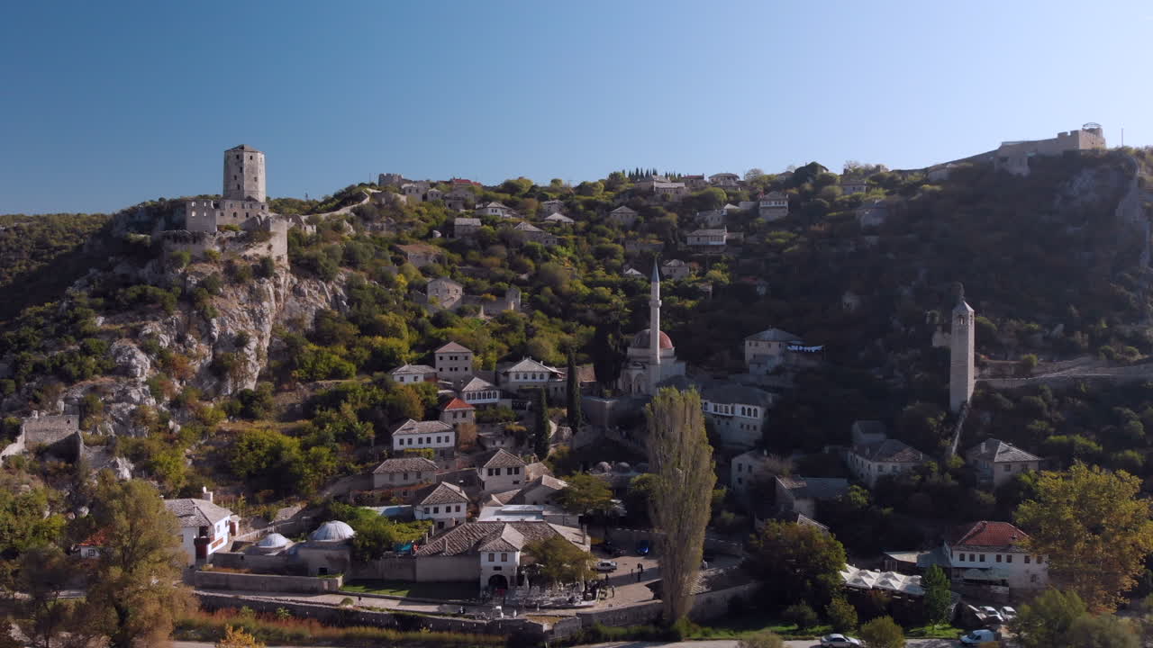 Aerial View of Počitelj, a Hilltop Town in Bosnia and Herzegovina