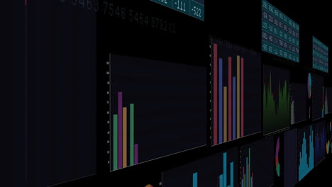 animación del procesamiento de datos financieros sobre un fondo negro