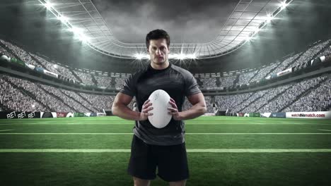 Ernsthafter-Rugbyspieler,-Der-Rugbyball-Hält