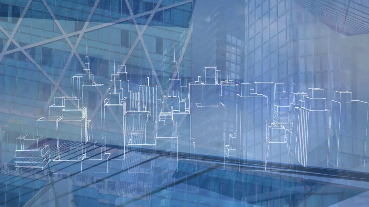 animación de un modelo de ciudad en 3d sobre el paisaje urbano