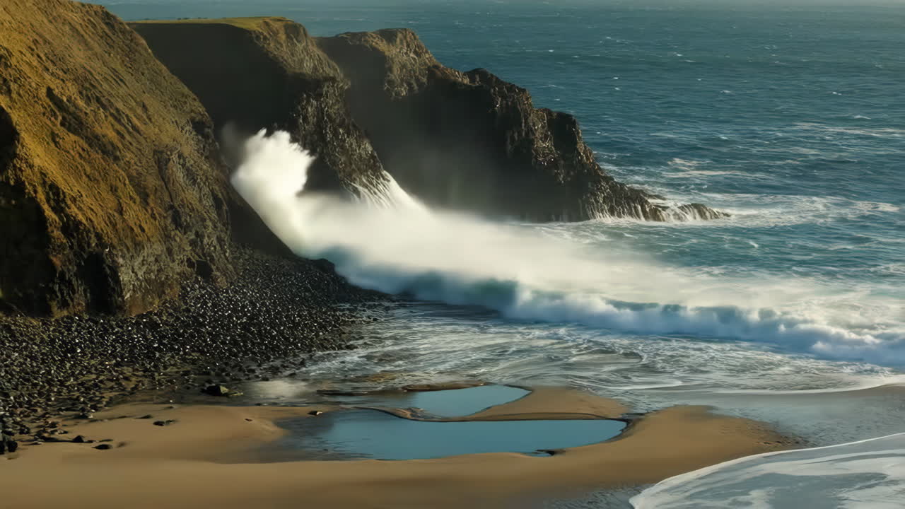 Powerful Waves Crashing Against a Rugged Coastline