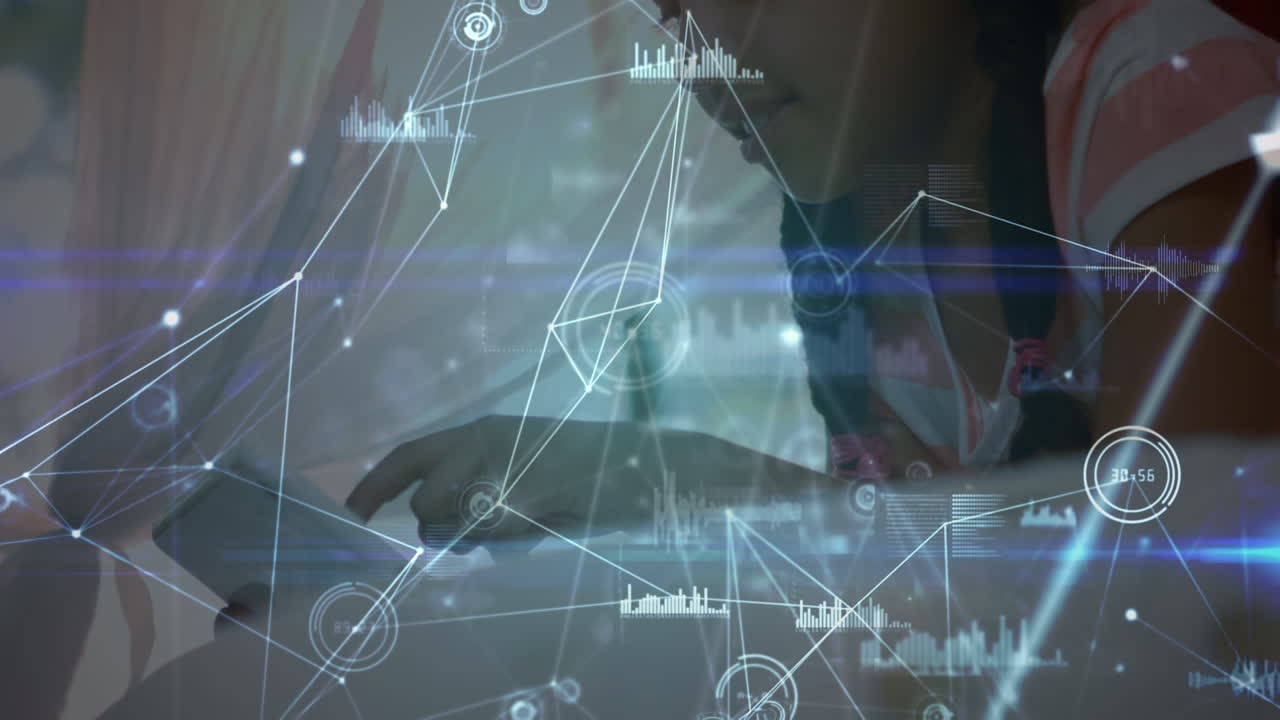 침대에서 스마트폰을 사용하는 두 인종의 소녀에 대한 연결의 애니메이션