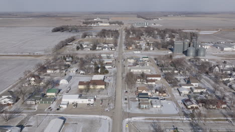 aerial shot of mooreton town in winter, north dakota